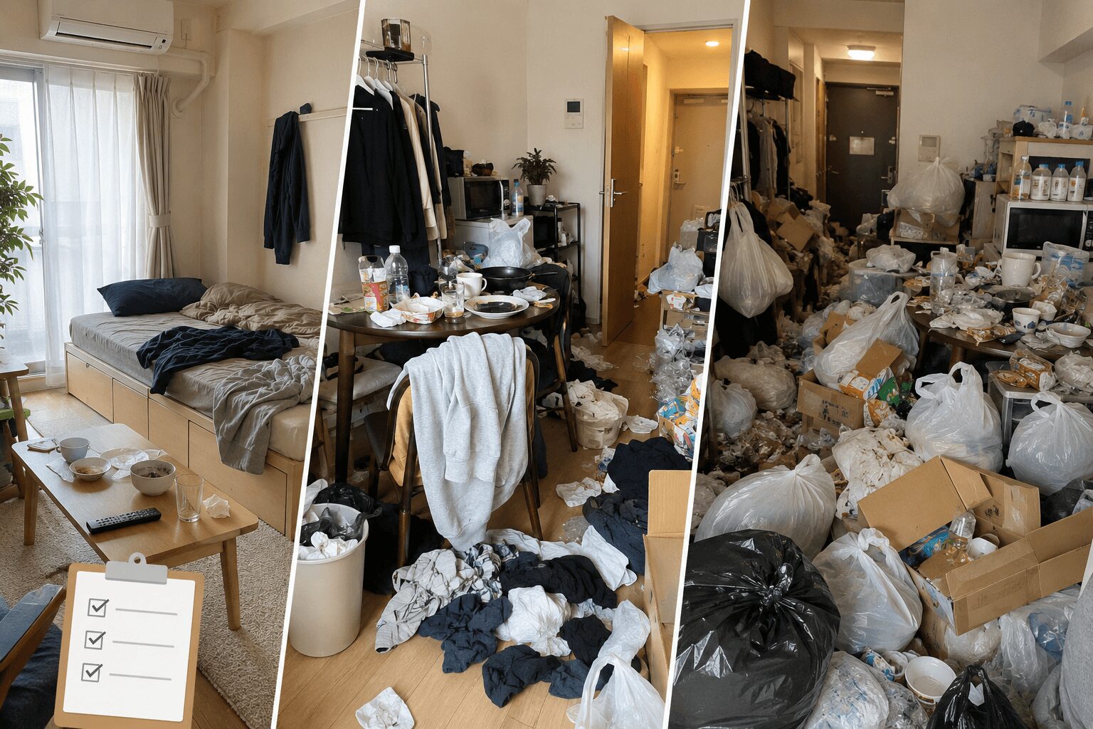 一人暮らしの汚部屋レベル別チェックリスト